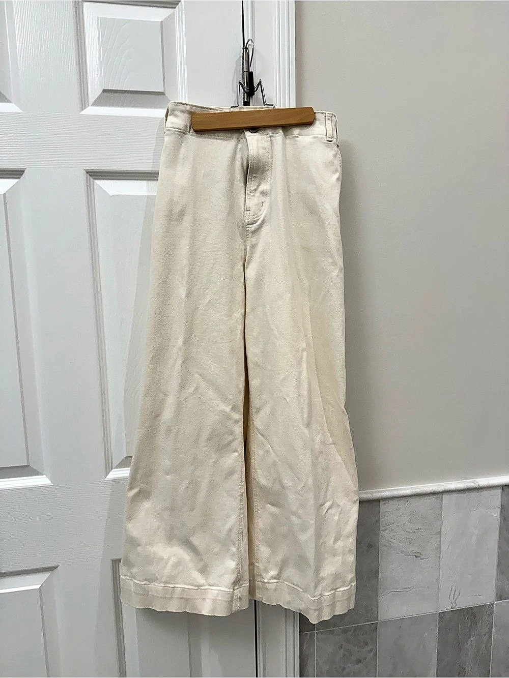 NIC + ZOE Weekend Mid Rise Wide Leg Linen Wide Leg Pants in Cream Waist 33